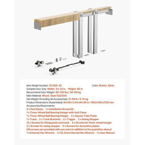 Vevor Sliding Door Mechanism 203.2cm Brown