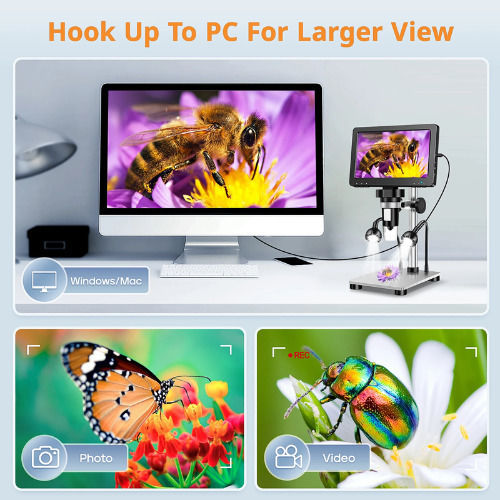 Hayve Dm9 Digital Microscope 1200x Hd 12mp 1080p 7" Screen 32gb Memory Adjustable Stand Digital Microscope
