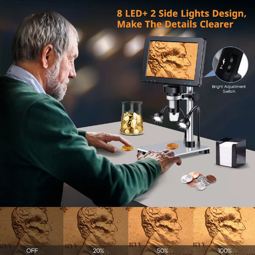Hayve Dm9 Digital Microscope 1200x Hd 12mp 1080p 7" Screen 32gb Memory Adjustable Stand Digital Microscope