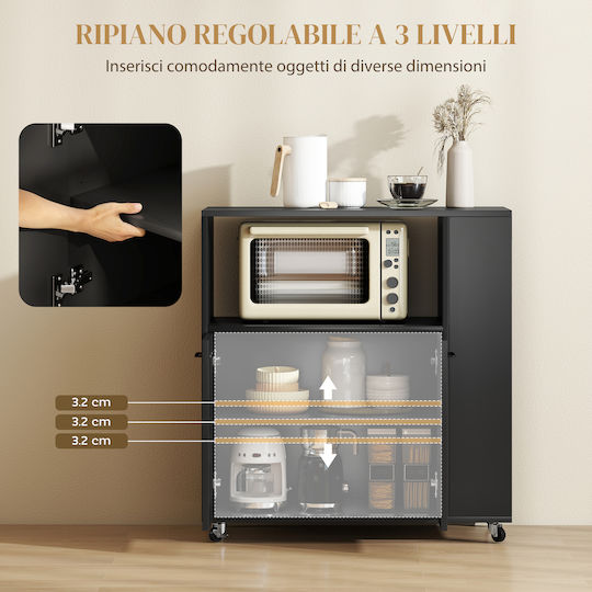 HomCom Kitchen Rack Wooden Black 75x40x80.5cm
