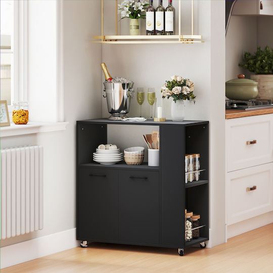 HomCom Kitchen Rack Wooden Black 75x40x80.5cm