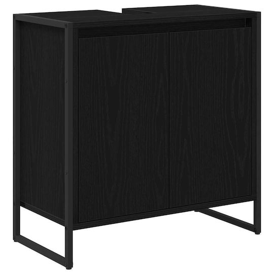 vidaXL Countertop with Sink, Mirror & Column Black Beech