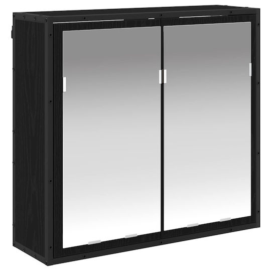 vidaXL Countertop with Sink, Mirror & Column Black Beech