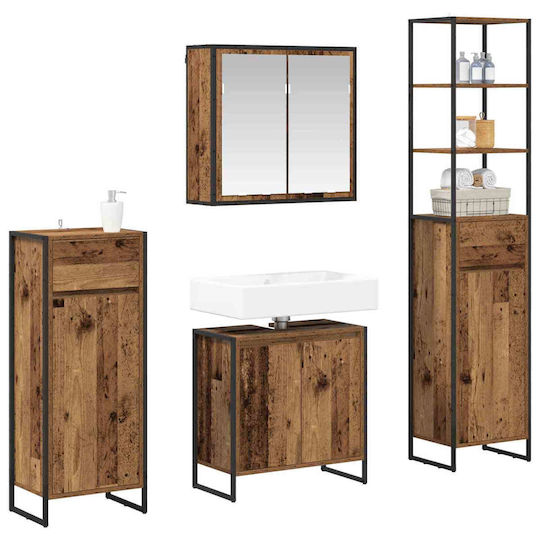 vidaXL Blat cu Lavoar, Oglindă & Coloană Old Wood