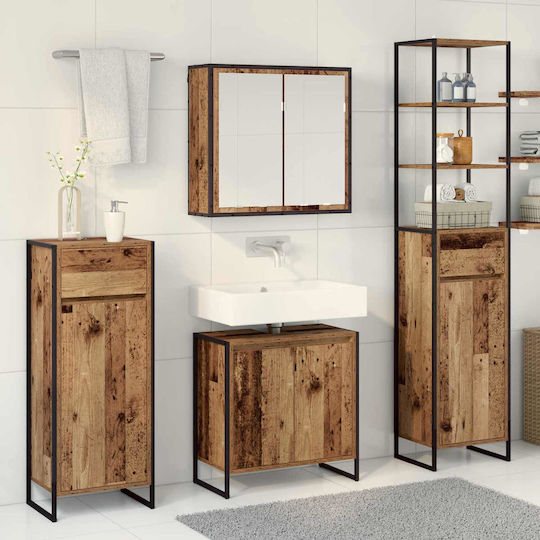 vidaXL Blat cu Lavoar, Oglindă & Coloană Old Wood