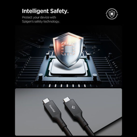 Spigen Essential Зареждащ Кабел За Данни 2x USB-C 100W 5Gbps 2m Черен