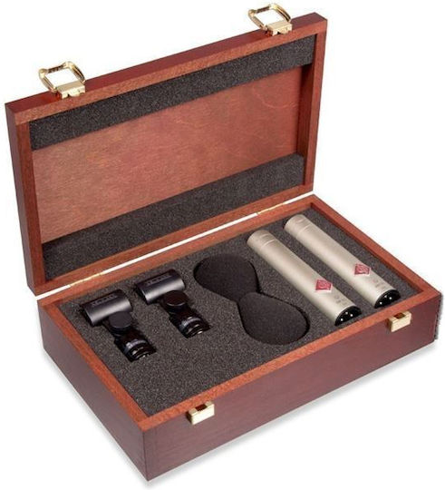 Neumann KM 185 (Двойка) Комплект Кондензатор (Малка диафрагма) Микрофон XLR Шоково монтиран за Вокали в Сребрист Цвят