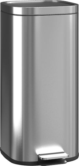 HomCom Metallic Waste Bin with Pedal 30L Silver