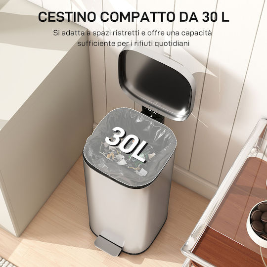 HomCom Metallic Waste Bin with Pedal 30L Silver