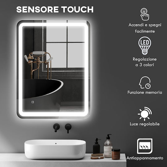 HomCom Bathroom Mirror Led Touch 60x80cm White