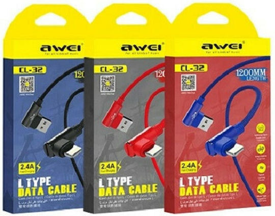 Awei Regular / Angle (90°) USB to Lightning Cable Μαύρο 1.2m (cl-32)
