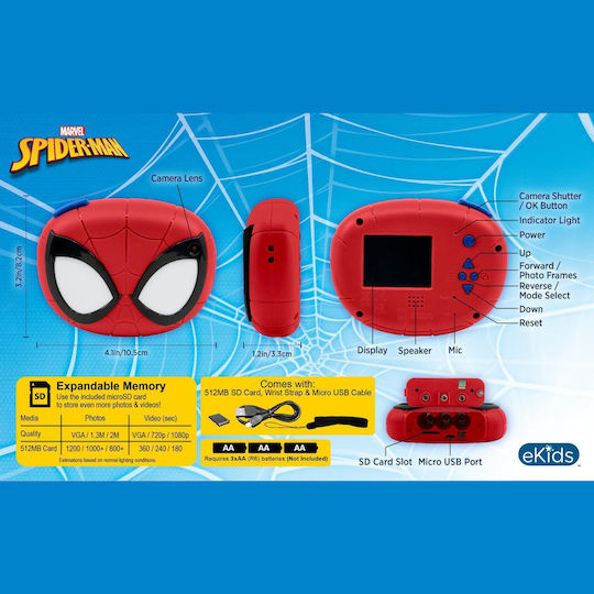 eKids Spiderman SM-533 Детски Фотоапарат 2МР Червена