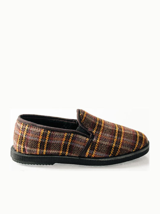 Men's Printed Heel Enclosed Slippers Brown