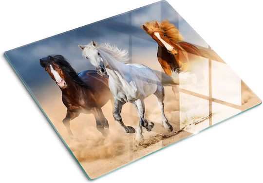Multipurpose Glass Kitchen Board Tempered Glass Horses in the Desert 60x52 Cm