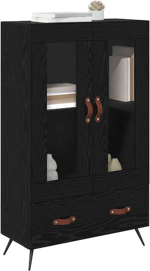Highboard Wall Living Room Display Cabinet made of Wood & Metal with Glass Black Beech 69.5x31x115cm
