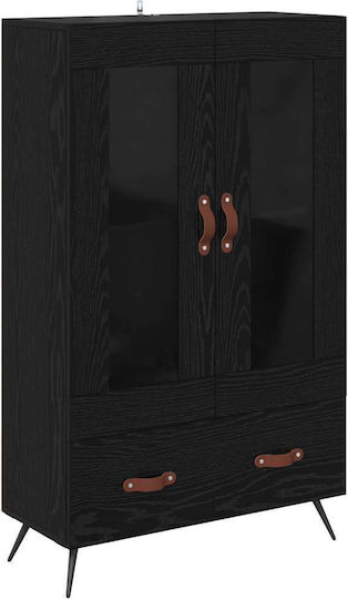 Highboard Wall Living Room Display Cabinet made of Wood & Metal with Glass Black Beech 69.5x31x115cm