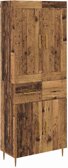 Bodenstehende Highboard-Wohnzimmervitrine aus Spanplatte Altholz 69,5x34x180cm
