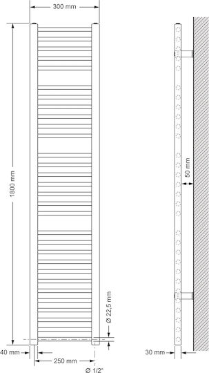 LuxeBath Towel Rail Bathroom 300x1800 Black