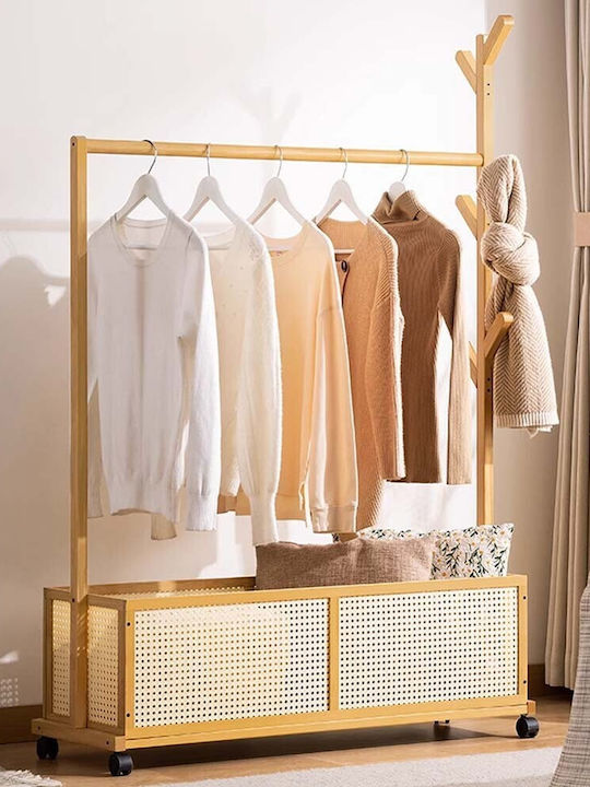Next Nextdeco Τροχήλατη Κρεμάστρα Δαπέδου από Bamboo Μπεζ 152cm