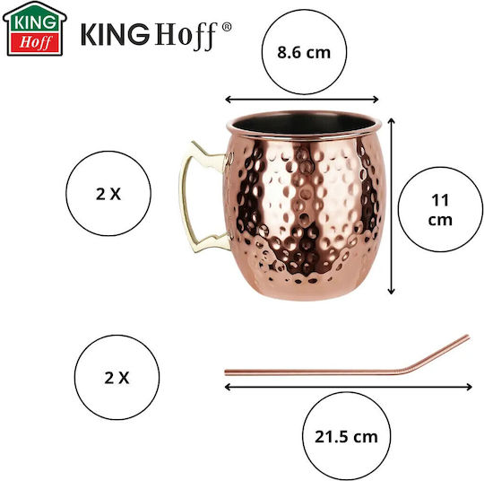 KING Hoff Set Gläser Cocktail/Trinken aus Edelstahl mit Strohhalm 500ml 2Stück