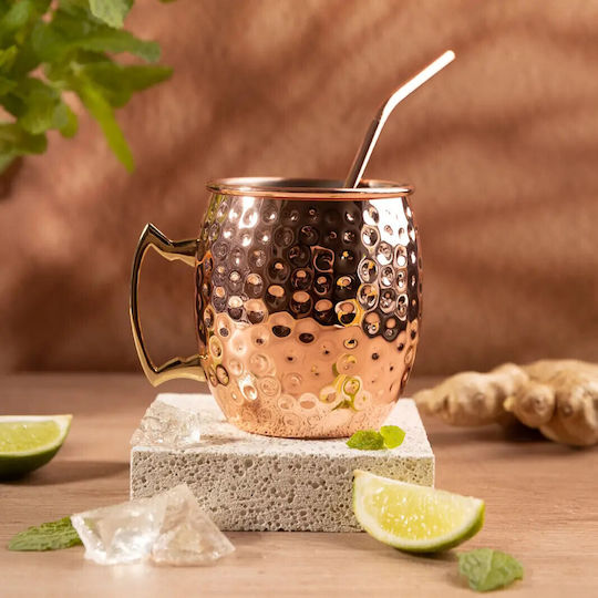 KING Hoff Set Gläser Cocktail/Trinken aus Edelstahl mit Strohhalm 500ml 2Stück
