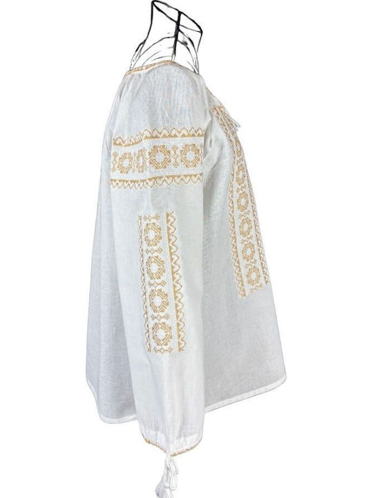 Bluza Damă Bumbac Mânecă Lungă Alb/Crem