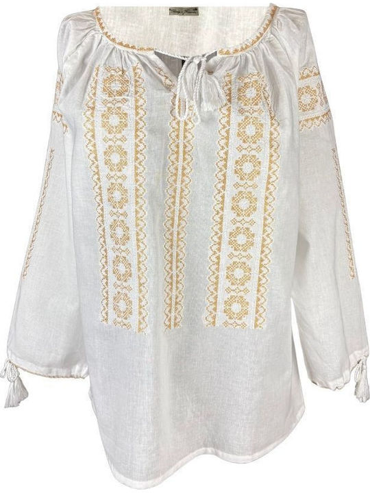 Bluza Damă Bumbac Mânecă Lungă Alb/Crem