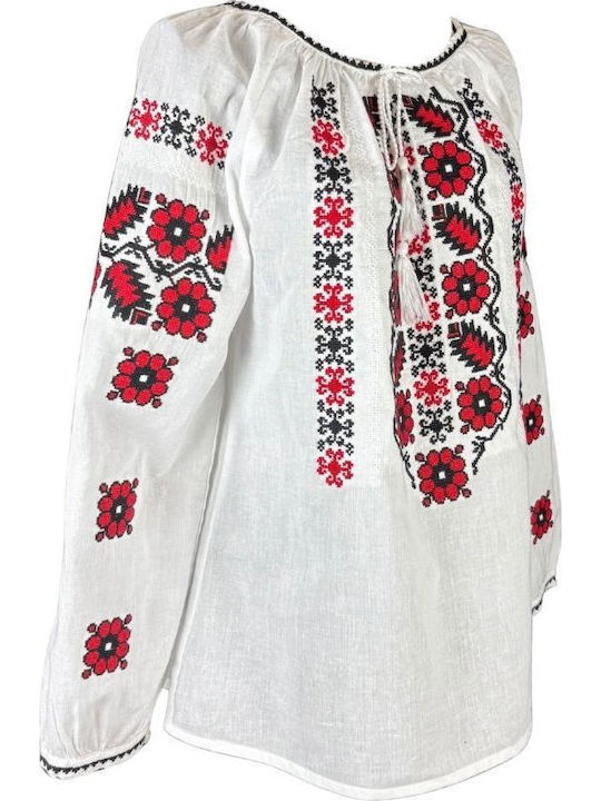 Bluza Damă Bumbac Mânecă Lungă Alb Negru Mahon