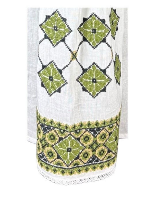 Bluza Damă Bumbac Mânecă Lungă Albă, Olive