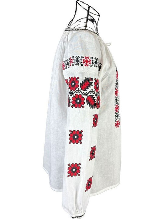 Bluza Damă Bumbac Mânecă Lungă Alb Negru Mahon