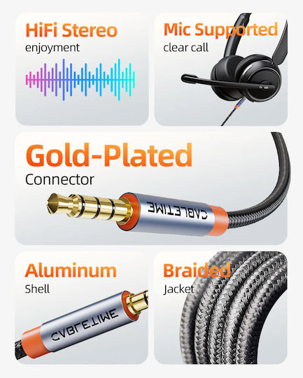 Cabletime 3,5mm Klinkenkabel 3,5mm Stecker - 3,5mm Stecker Schwarz 2m mit Vergoldeten Anschlüssen CT-AM35M-AG2