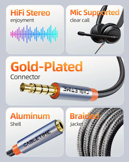 Cabletime Καλώδιο Ήχου 3.5mm male - 3.5mm male Μαύρο 3m με Επίχρυσους Ακροδέκτες CT-AE35M-AG3