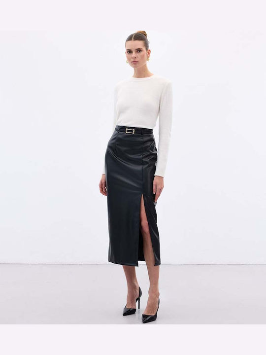 Leder Midi Rock Black