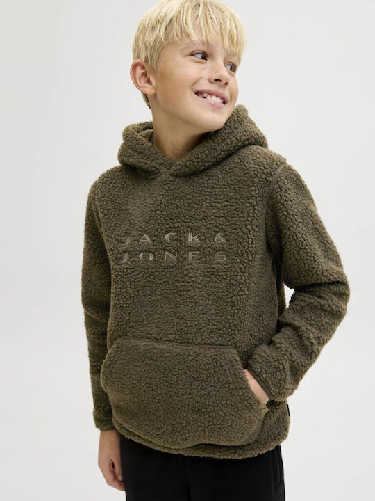 Fleece Παιδικό Φούτερ με Κουκούλα Καφέ