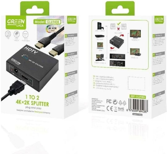 Green-lyca Gl69408 4k Διαχωριστής Splitter Hdmi 1 Προς 2