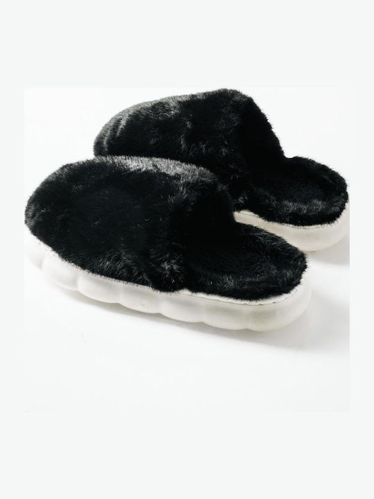 Winter Women's Slippers with Fur Black