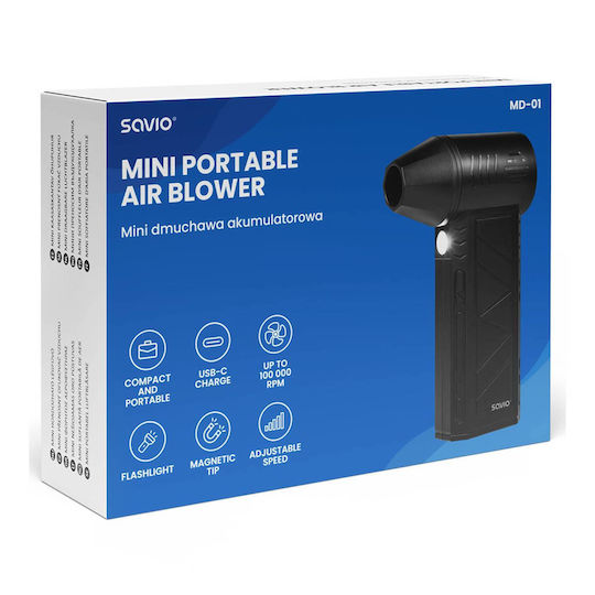 Savio Md-01 Mini Cordless Blower – Cordless Battery Blower 100,000 Rpm Usb-c Led Flashlight
