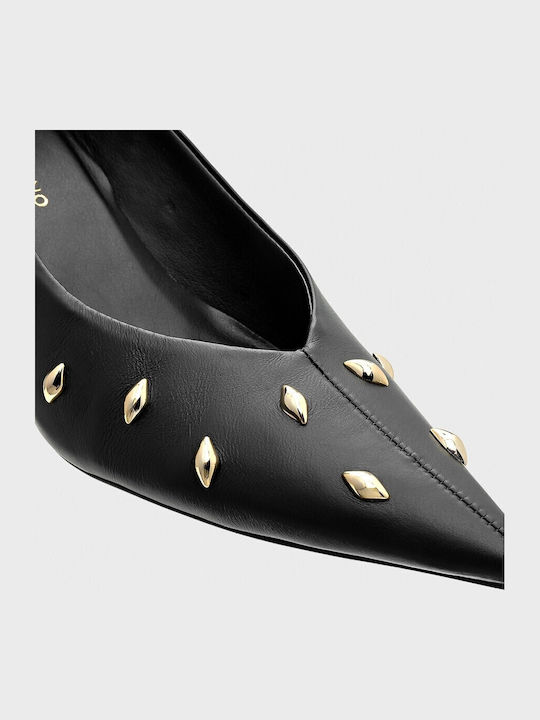 Leder Pumps mit Dünn mittelhohem Absatz Schwarz