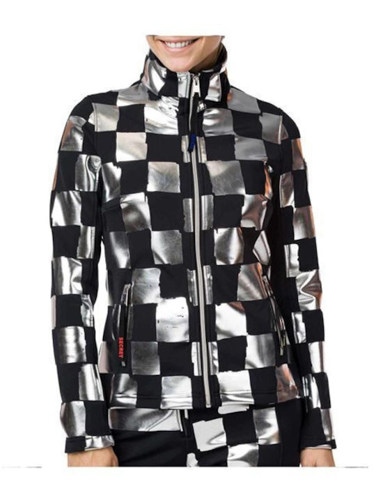 Women's Short Sports Softshell Jacket Waterproof and Windproof for Winter White
