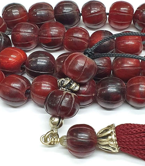 Roloi Komboloi Graven Horn Worry Beads with 29 Beads Burgundy 34cm