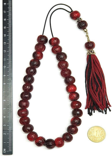 Roloi Komboloi Graven Horn Worry Beads with 29 Beads Burgundy 34cm