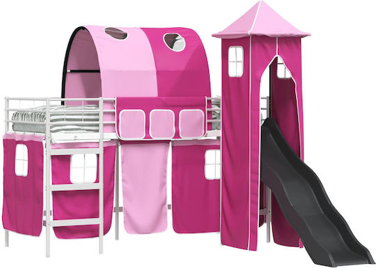 Pat pentru Copii Loft Bed Single Fuchsia pentru Saltea 90x190cm