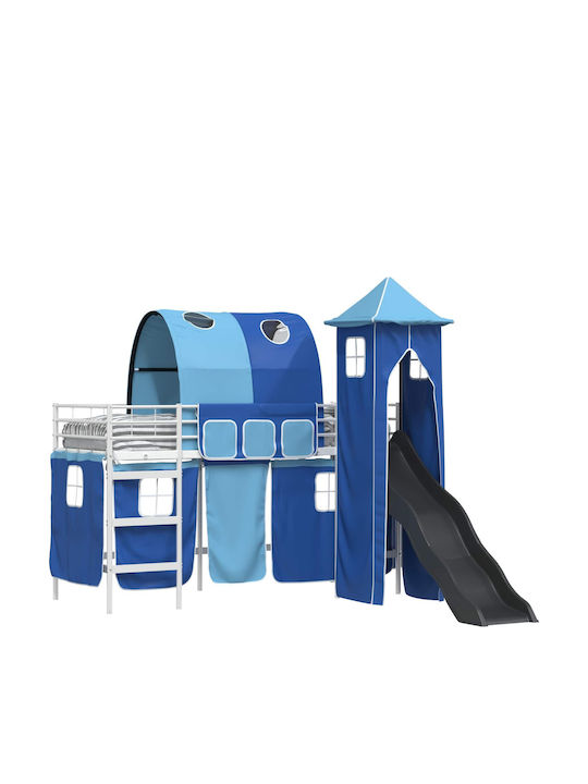 Pat pentru Copii Loft Bed Single Albastru pentru Saltea 90x190cm