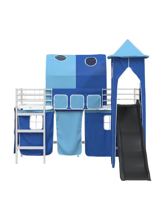 Pat pentru Copii Loft Bed Single Albastru pentru Saltea 90x190cm