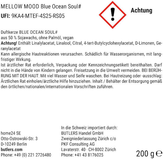 Butlers Ароматична Свещ от Соя Mellow Mood в Буркан с Аромат Ocean