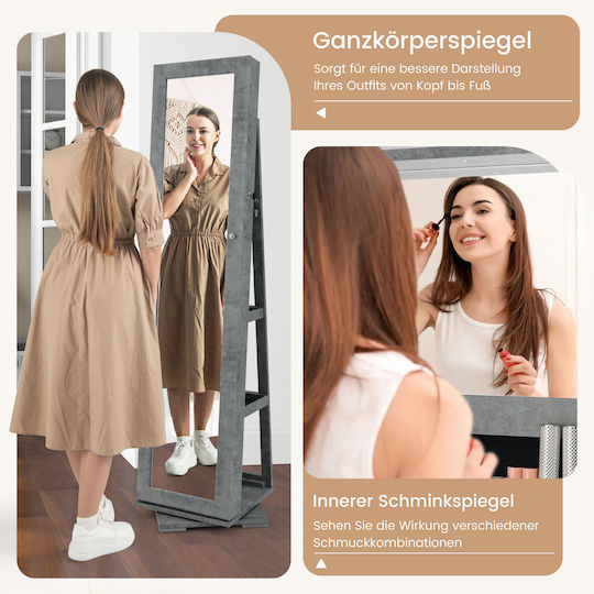 Costway Boden- oder Standspiegel mit Grauem Holzrahmen