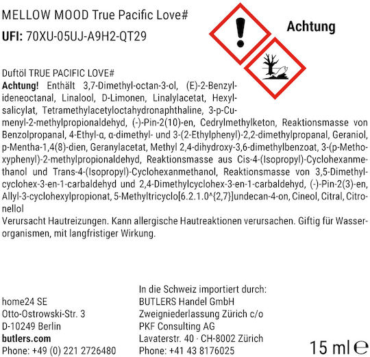 Mellow Mood Aromatisches Öl True Pacific Love 15ml Minze Durchmesser 3cm X Höhe 9cm