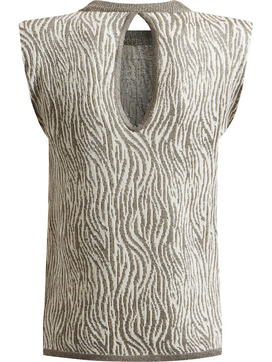 Women's Summer Blouse Cotton Sleeveless Animal Print Gray