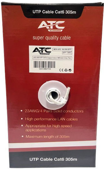 Atc-635 Utp Cat6 Indoor Cable Reel Copper Gray Pvc 305m