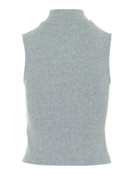 Damen Bluse Baumwolle Ärmellos mit Reißverschluss Light Grey Melange